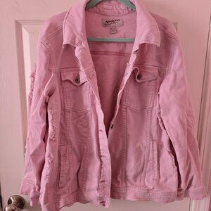 Arizona Jean Co Distressed Pink Jean Jacket